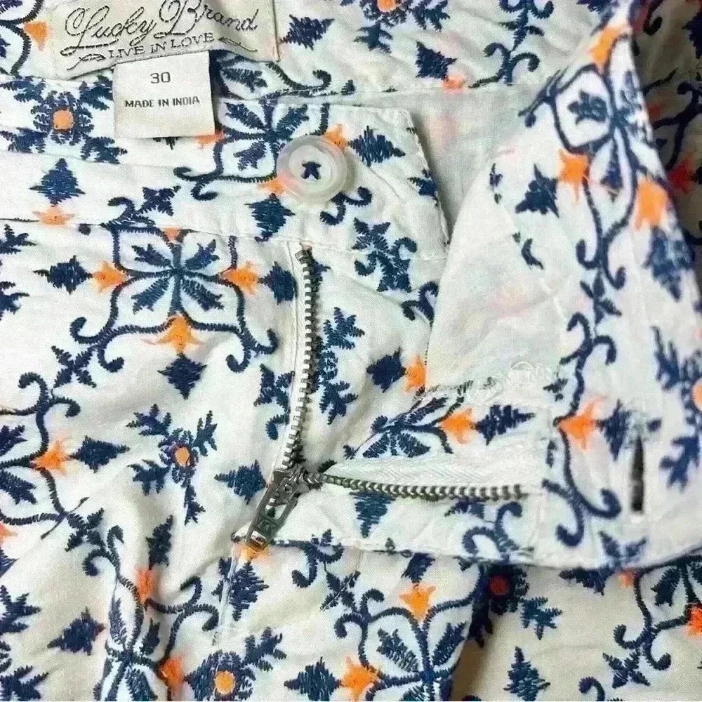 Lucky Brand Women’s Blue and Bright Orange Embroidered Cotton Shorts Size 30